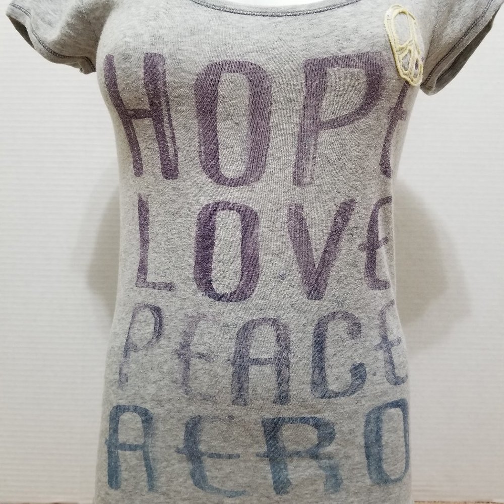Aeropostale top Large Hope Love Peace Aero slogan graphic patch applique cotton - Picture 5 of 9